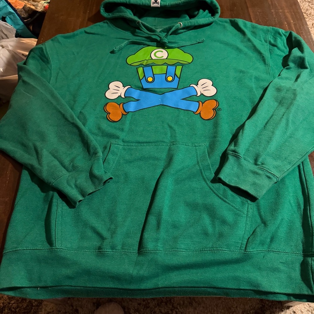 Johnny Cupcakes SweatShirt Hoodie Green Crossbones Luigi Mario - XL - Picture 4 of 7
